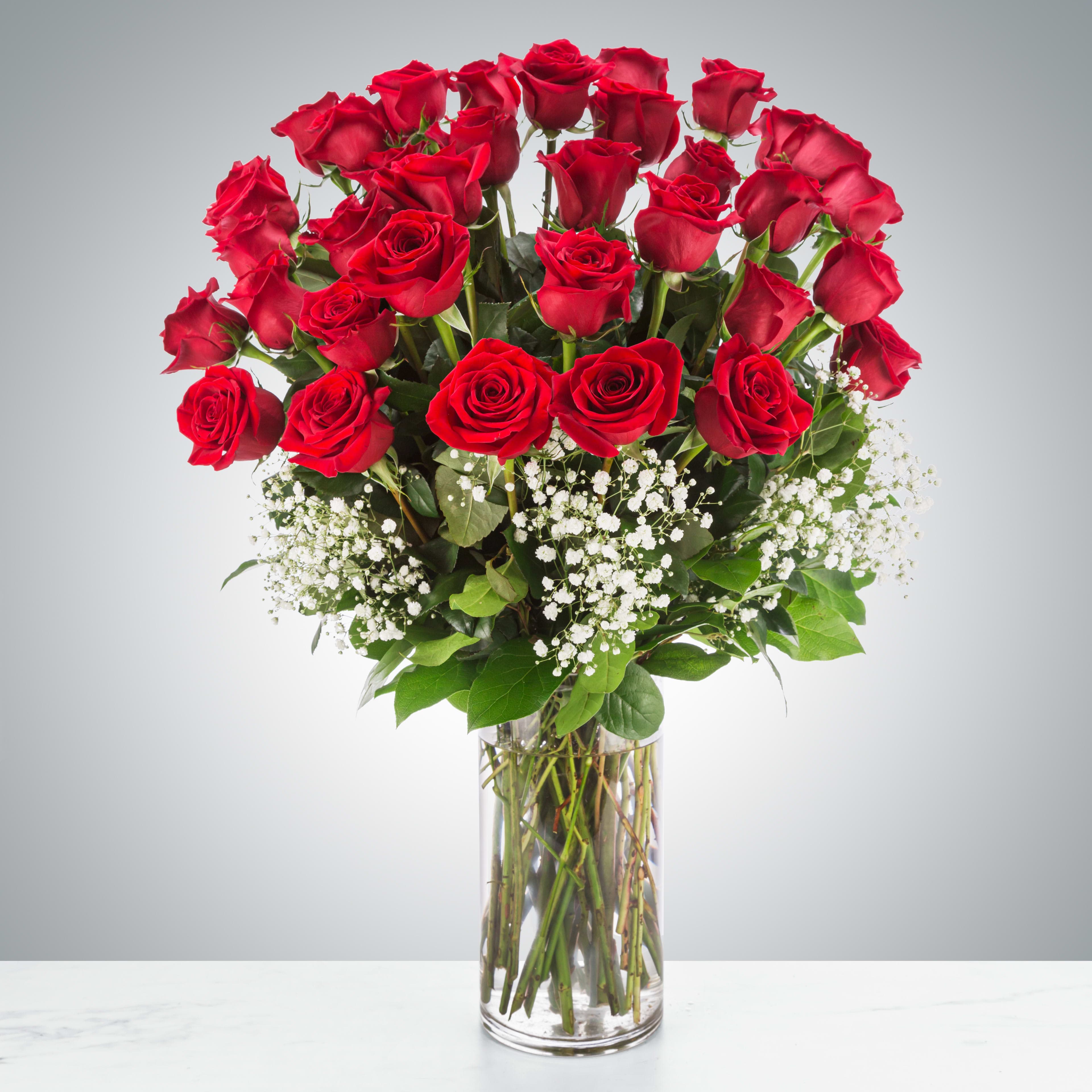 Grandeur Long Stem Rose Arrangement — composed by Les Fleur Company